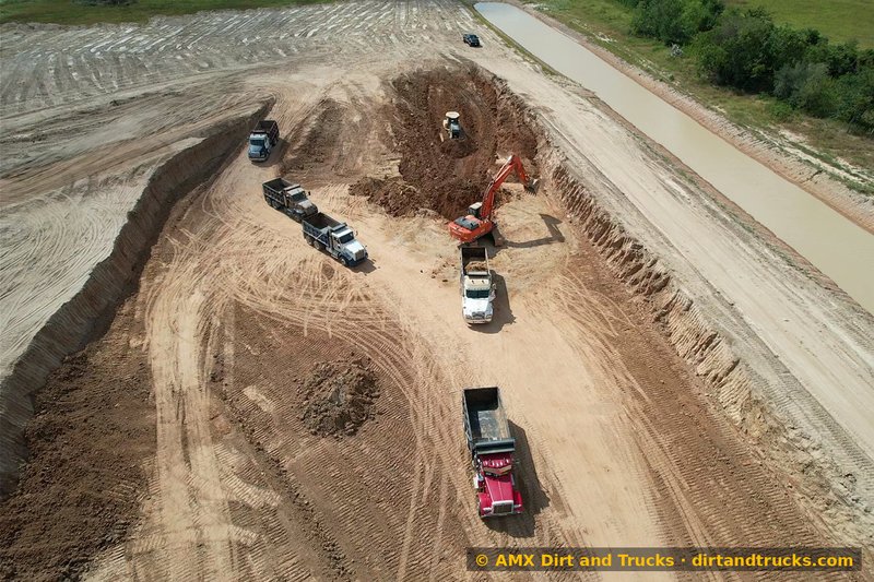 Aerial view of select fill dirt excavation at active Houston-area pit operation